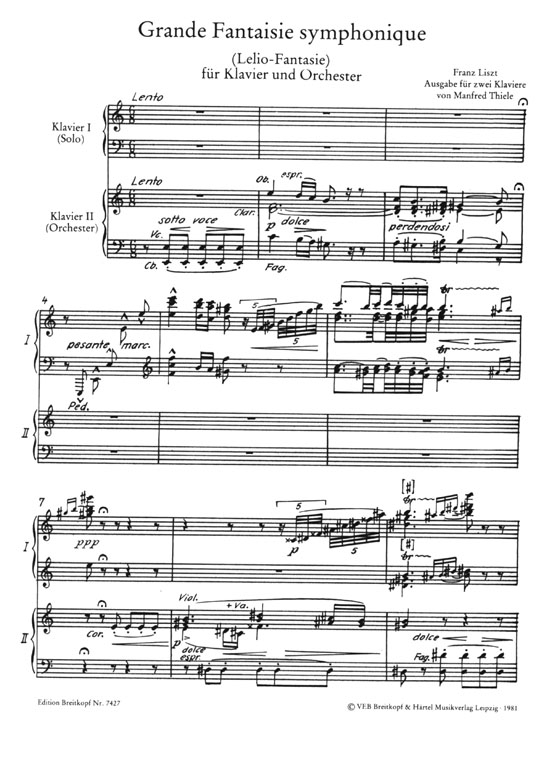 Liszt【Grande Fantaisie symphonique (Lelio-Fantasie)】für Klavier und Orchester / Ausgabe für 2 Klaviere