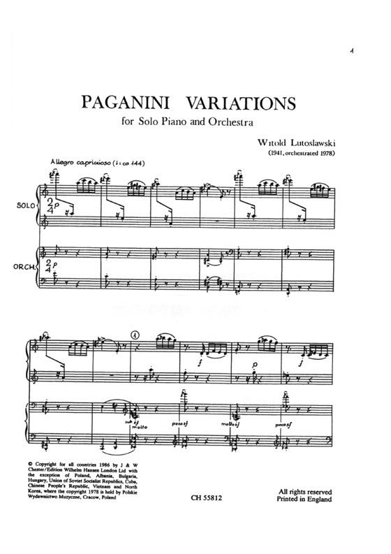 Lutoslawski【Paganini Variations】for Solo Piano and Orchestra, Solo Piano Part