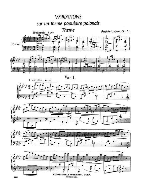Liadov【Variations , Opus 51】for Piano Solo