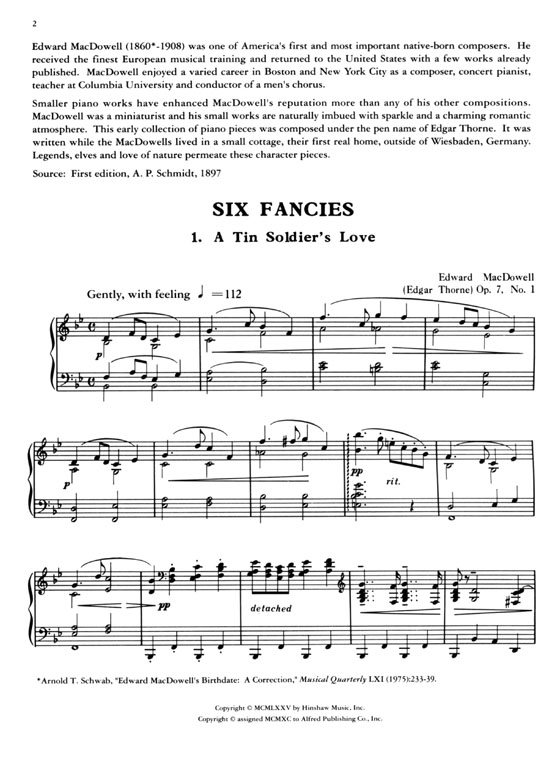 MacDowell【Six Fancies Op. 7】for The Piano