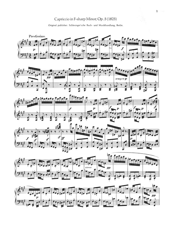 Mendelssohn【Complete Works】for Pianoforte Solo , Vol.Ⅰ