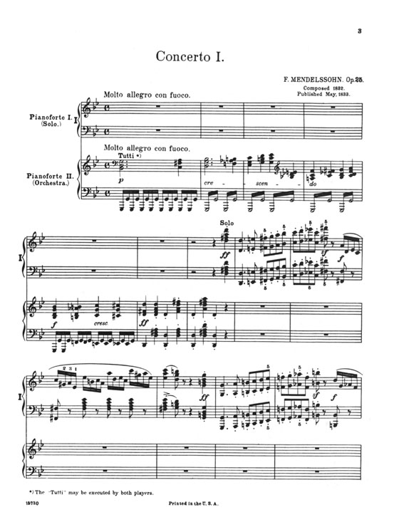 Mendelssohn【Concerto in G Minor , Op. 25 】for the Piano, Two Pianos , Four Hands