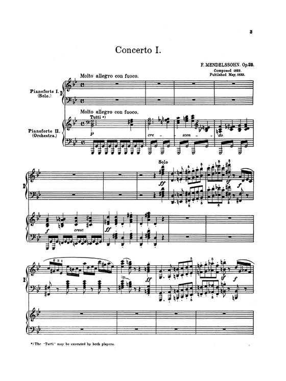 Mendelssohn【Piano Concerto No. 1 in G Minor , Opus 25】for Two Pianos , Four Hands
