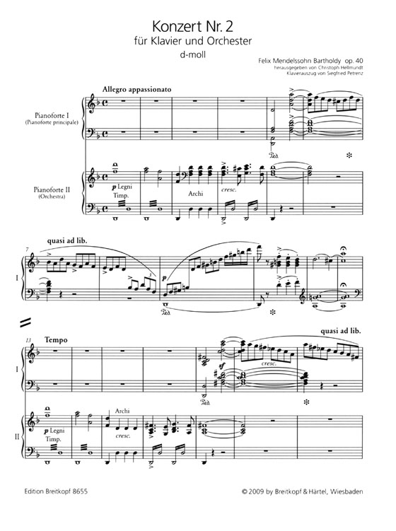 Mendelssohn【Konzert Nr. 2 d-moll , Op. 40 】für Klavier und Orchester , Ausgabe für zwei Klaviere