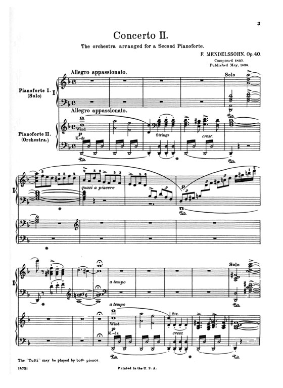 Mendelssohn【Concerto In D Minor, Op. 40 】for the Piano , Two Pianos , Four Hands