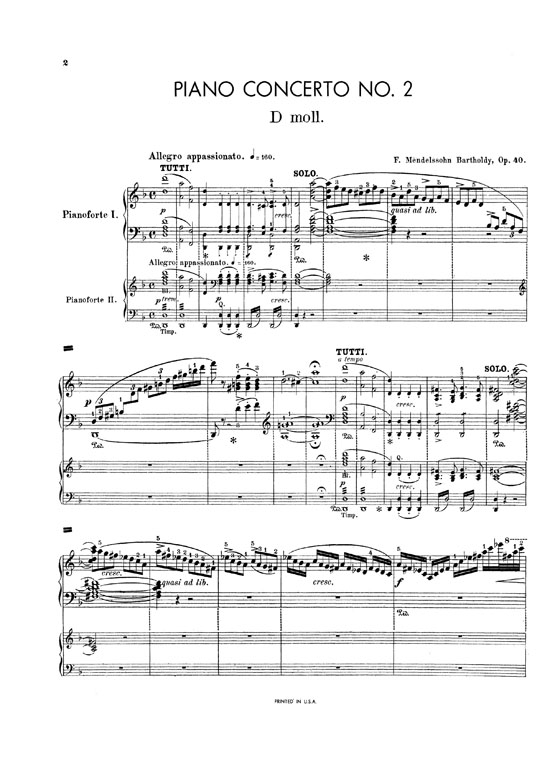Mendelssohn【Piano Concerto No. 2 , Opus 40 In D Minor 】for Two Pianos /  Four Hands
