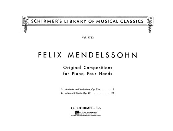 Mendelssohn【Original Compositions】for Piano , Four Hands