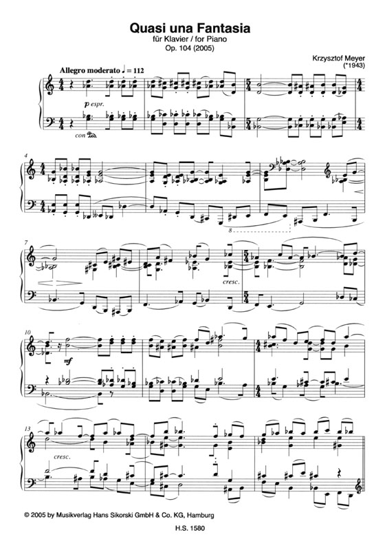Krzysztof Meyer【Quasi Una Fantasia , Opus 104】for Piano