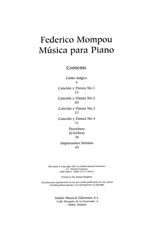 Frederic Mompou【Musica】Para Piano