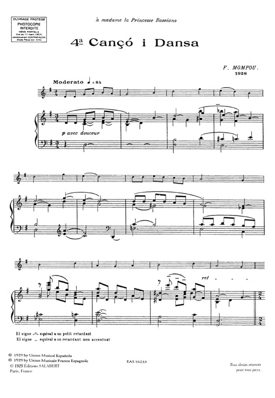 Mompou【Cancion y Danza No. 4】Pour Piano