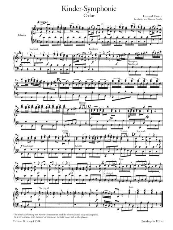 L.Mozart【Kinder-Symphonie (Berchtolsgadener) C-dur】für Klavier zu zwei Händen