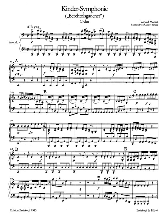 L.Mozart【Kinder-Symphonie (Berchtolsgadener) C-dur】für Klavier zu vier Händen