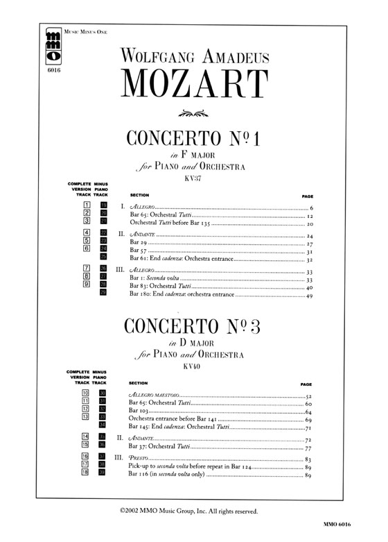 Mozart【2CD+樂譜】Piano Concerti Nos. 1 & 3, KV 37 & KV 40