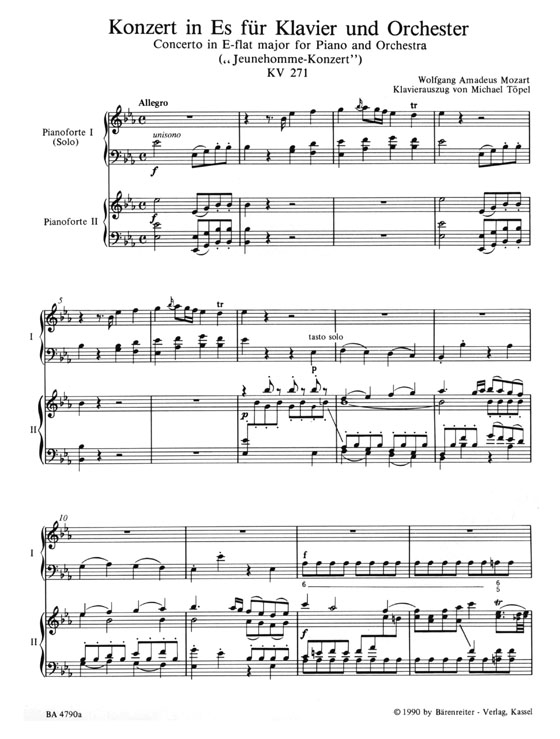Mozart【Concerto in E-flat major No. 9 , KV 271】for Piano and Orchestra(Jeunehomme), Piano Reduction