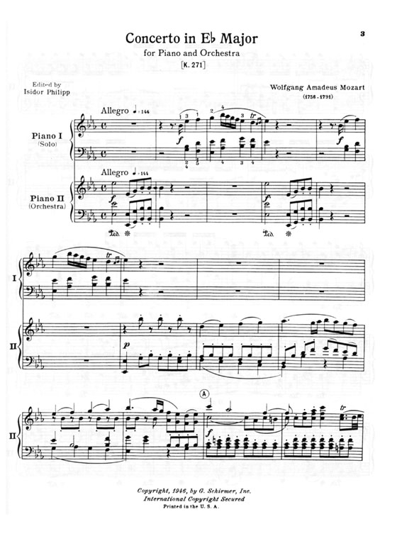 Mozart【Concerto No. 9 in E♭ major , K. 271】for the Piano , Two-Piano Score