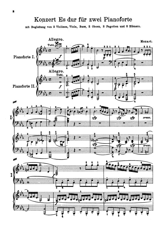 Mozart【Piano Concerto No. 10 in E-Flat Major , K. 365】for Two Pianos / Four Hands