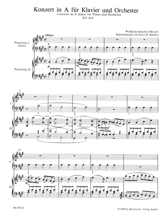 Mozart【Concerto in A major ,KV 414】for Piano and Orchestra, Piano Reduction Mozart【Concerto in A major ,KV 414】for Piano and Orchestra, Piano Reduction