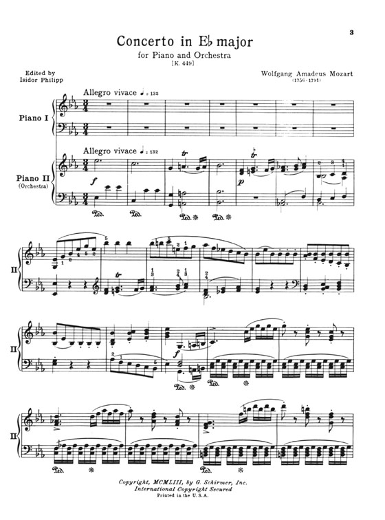 Mozart【Concerto No.14 in E♭ major K. 449】for the Piano , Two-Piano Score