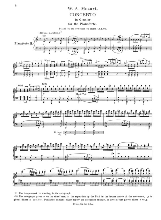 Mozart【Concerto No. 21 in C major , K. 467】for the Piano , Two-Piano Score
