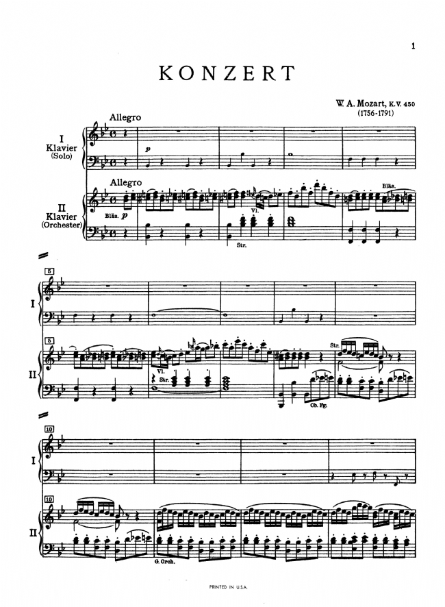 Mozart【Piano Concerto No. 15 in B Flat Major , K. 450】for Two Pianos / Four Hands