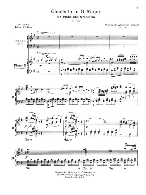 Mozart【Concerto No. 17 in G major , K. 453】for the Piano , Two-Piano Score