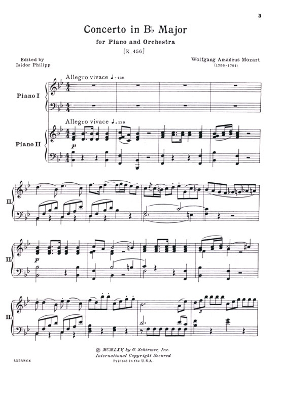 Mozart【Concerto No. 18 in B♭ major , K. 456】for the Piano , Two-Piano Score