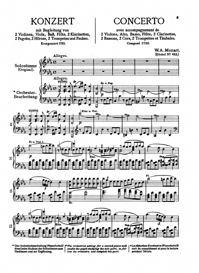 Mozart【Piano Concerto No. 22 in E flat major , K. 482】for Two Pianos , Four Hands