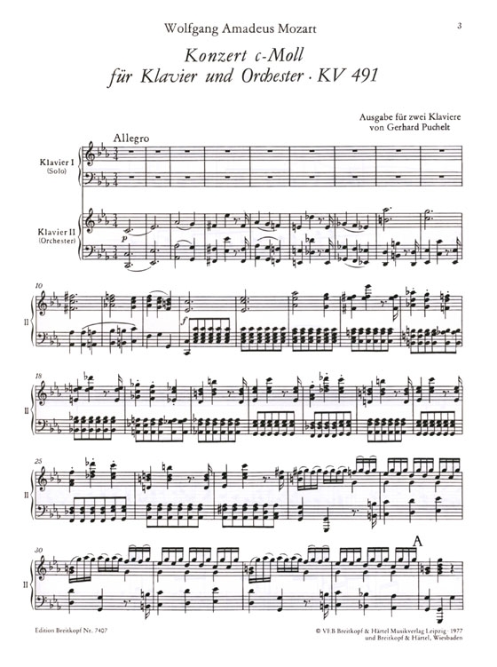 Mozart【Konzert Nr. 24 c-moll , KV491】für Klavier und Orchester, Zwei Klaviere