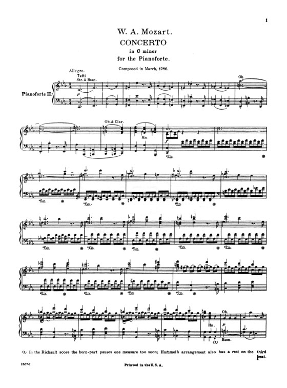 Mozart【Concerto No. 24 in C minor , K. 491】for the Piano , Two-Piano Score