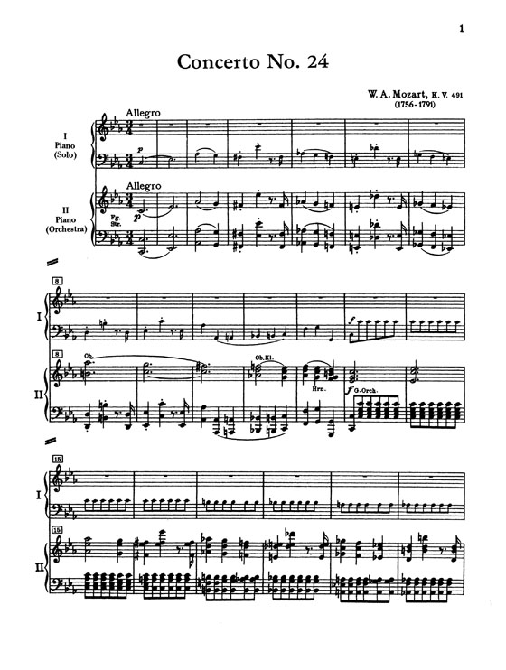 Mozart【Piano Concerto No. 24 in C minor , K. 491】for Two Pianos , Four Hands