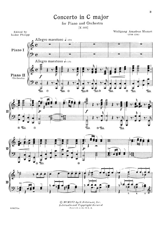 Mozart【Concerto No. 25 in C major , K. 503】for the Piano , Two-Piano Score