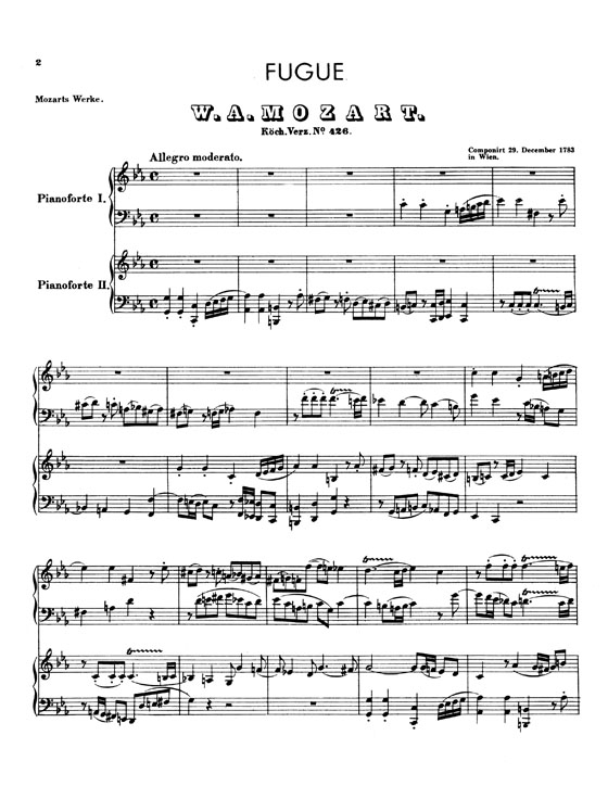 Mozart【Fugue K. 426 / Sonata K. 448 , Urtext Edition】for Two Pianos , Four Hands