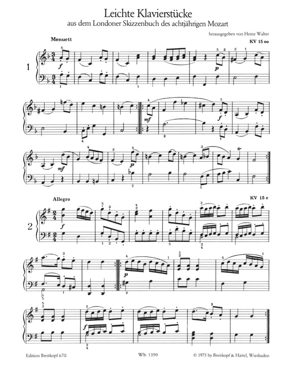 Klavierunterricht mit W.A. Mozart【Leichte Klavierstucke】aus dem Londoner Skizzenbuch des achtjährigen Mozart