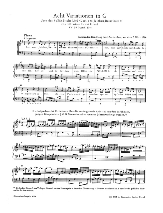 Mozart【Eight Variations in G major K. 24／Seven Variations in D major K. 25】for Piano