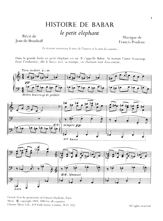 Poulenc【L'Histoire Du Babar , Le Petit Elephant】for Piano