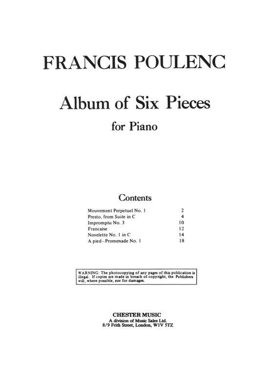 Francis Poulenc【Album of Six Pieces】for Piano Francis Poulenc【Album of Six Pieces】for Piano