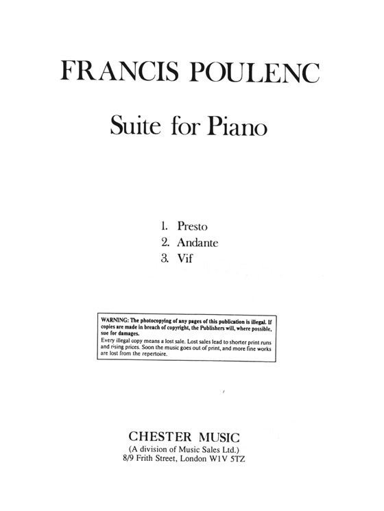 Francis Poulenc【Suite】for Piano Francis Poulenc【Suite】for Piano