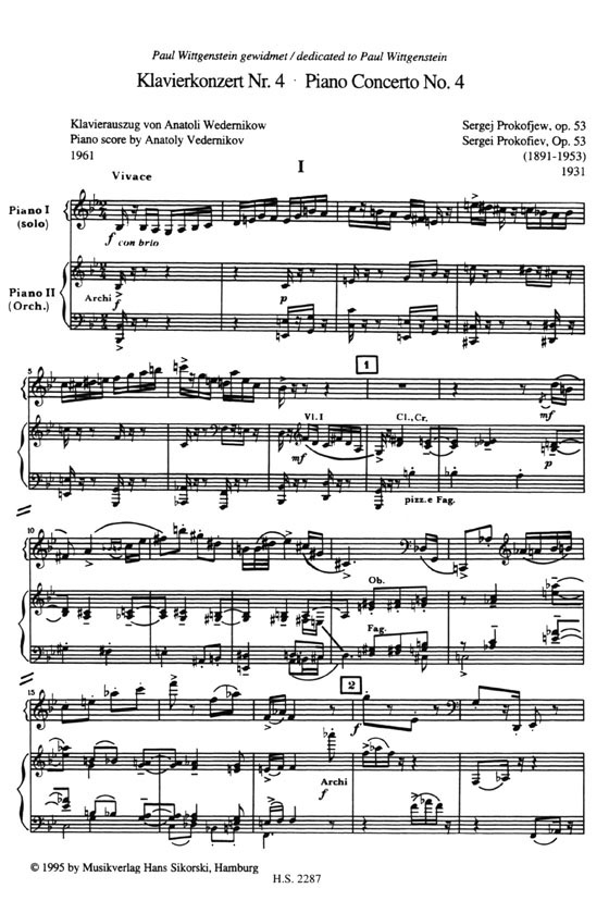 Prokofiev【Piano Concerto No. 4 In B Flat Major , Opus 53】for The Left Hand , Edition for 2 Pianos
