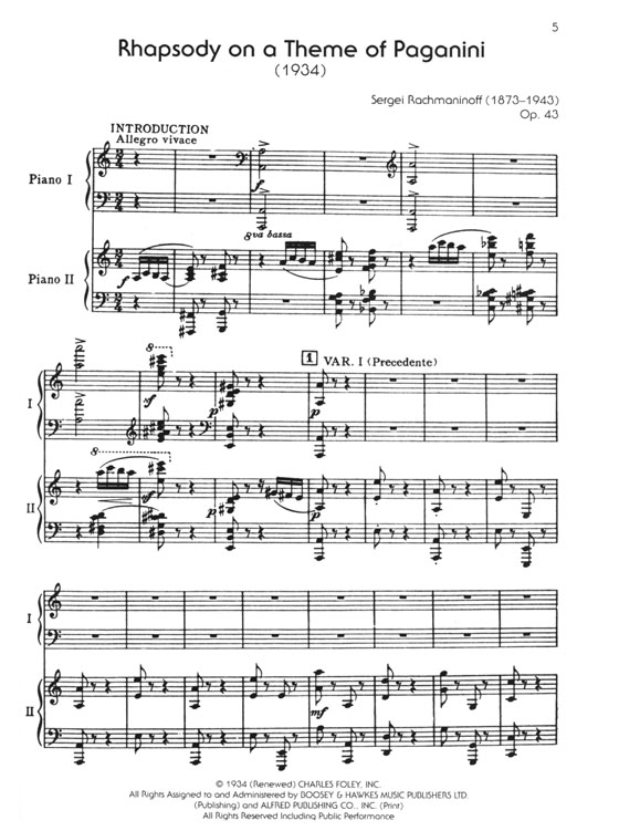 The Piano Works of Rachmaninoff , Volume ⅩⅤ【Rhapsody on a Theme of Paganini, Op. 43】Two Pianos, Four Hands