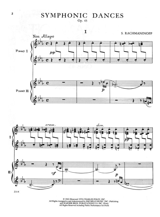 Rachmaninoff【Symphonic Dances , Opus 45】Two Pianos / Four Hands