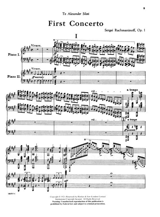 Rachmaninoff【First Concerto , Op. 1】for The Piano , Two Piano Score