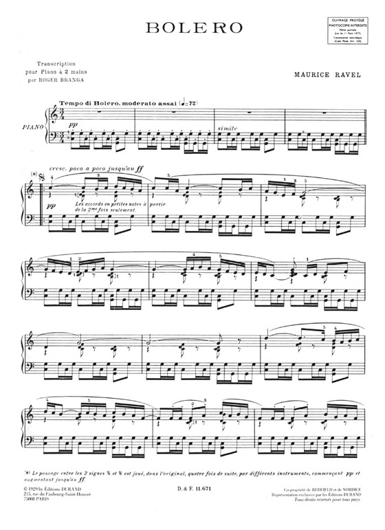 Ravel【Bolero】pour piano par Roger Branga