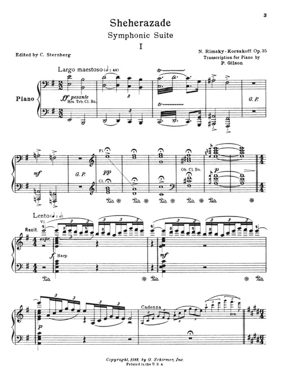 Rimsky-Korsakoff【Scheherazade－Symphonic Suite , Op. 35】Solo Piano