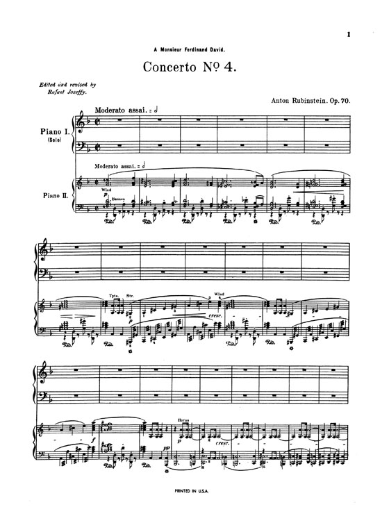 Rubinstein【Piano Concerto No. 4 , Opus 70】for Two Pianos / Four Hands