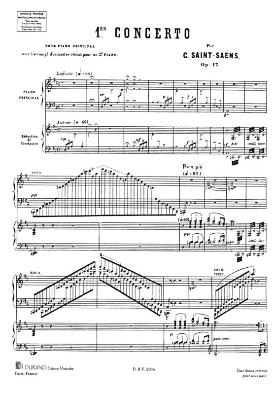 Saint-Saens【Premier Concerto , Opus 17】Pour Piano Et Orchestre , avec reduction de L'orchestre Pour un Second Piano