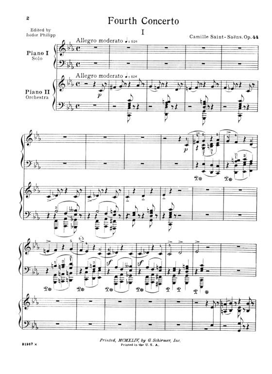 Saint-Saens【Fourth Concerto In C minor , Op. 44 】For the Piano , Two-Piano Score