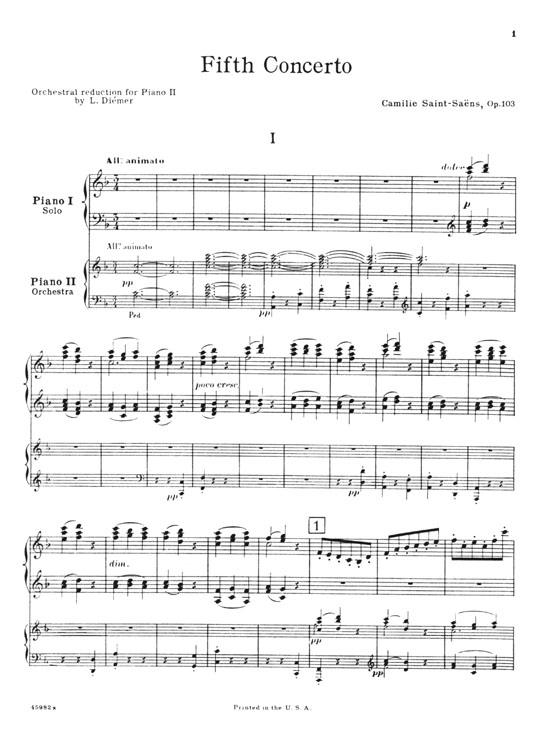 Saint-Saens【Fifth Concerto In F Major ,Op. 103】For the Piano , Two-Piano Score