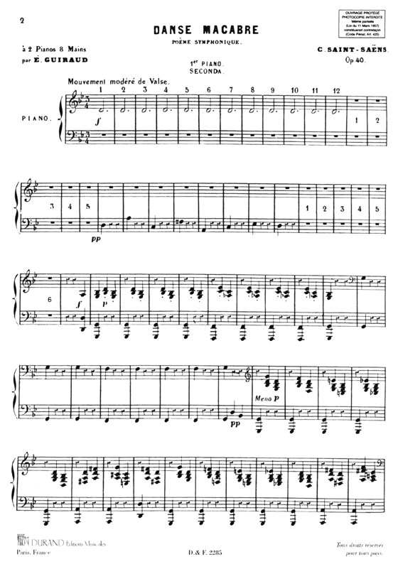 Saint-Saens【Danse Macabre , Opus 40 , Poeme Symphonique】Pour Deux Pianos a huit mains