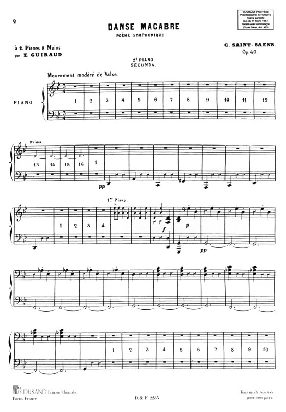 Saint-Saens【Danse Macabre , Opus 40 , Poeme Symphonique】Pour Deux Pianos a huit mains