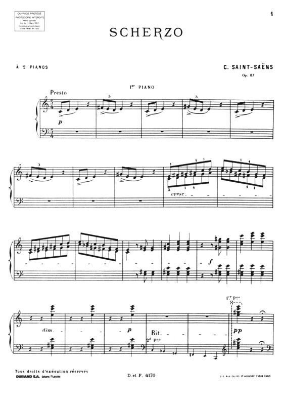 Saint-Saens【Scherzo , Op. 87】Pour 2 Pianos a 4 Mains